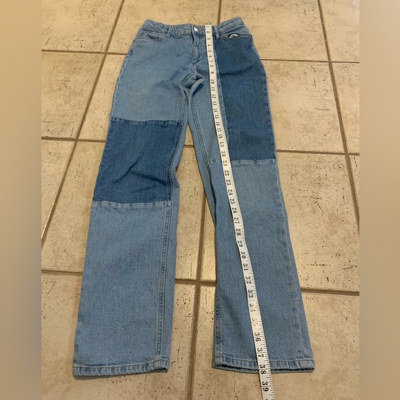 H&M Patchwork Denim Jeans - Straight Leg, Adjustable Waist - Size US 20 (14A+) - Picture 8 of 8